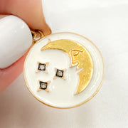 Diamond Sterling Silver Round Moon and Star Enamel Pendant